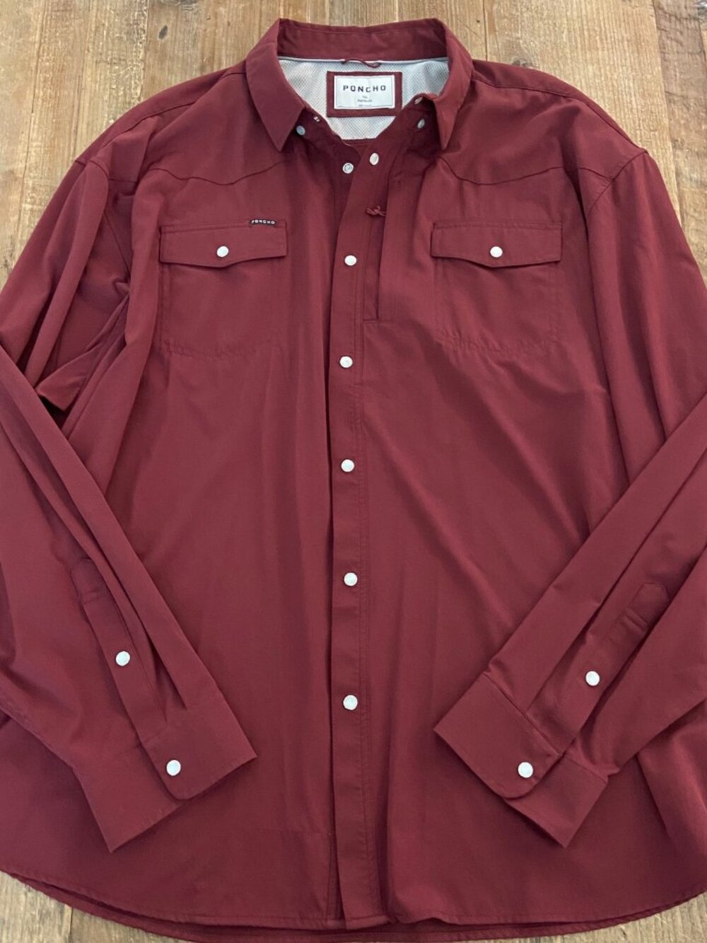 PONCHO OUTDOORS Shirt The Western Button-Up Pearl Snap Top Maroon 3XL